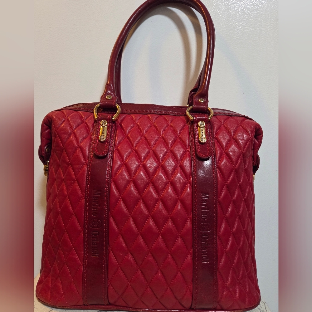 Marino Orlandi Red Quilted Leather Tote Bag